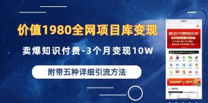 价值1980的全网项目库变现-卖爆知识付费-3个月变现10W是怎么做到的-附多种引流创业粉方法【揭秘】-大兵轻创资源库