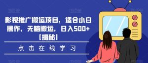 影视推广搬运项目,适合小白操作,无脑搬运,日入500+【揭秘】-大兵轻创资源库