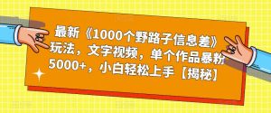 最新《1000个野路子信息差》玩法,文字视频,单个作品暴粉5000+,小白轻松上手【揭秘】-大兵轻创资源库