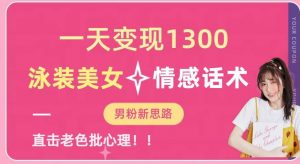 一天变现1300，泳装美女+情感话术，提供素材，无脑矩阵操作【揭秘】-大兵轻创资源库