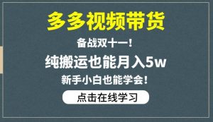 多多视频带货，备战双十一，纯搬运也能月入5w，新手小白也能学会-大兵轻创资源库