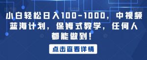 小白轻松日入100-1000,中视频蓝海计划,保姆式教学,任何人都能做到!【揭秘】-大兵轻创资源库