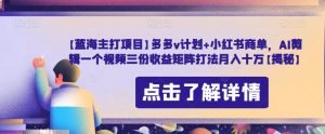 【蓝海主打项目】多多v计划+小红书商单,AI剪辑一个视频三份收益矩阵打法月入十万【揭秘】-大兵轻创资源库