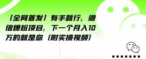 【全网首发】有手就行,微信爆粉项目,下一个月入10万的就是你(附实操视频)【揭秘】-大兵轻创资源库
