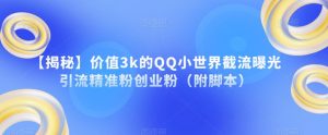 【揭秘】价值3k的QQ小世界截流曝光引流精准粉创业粉(附脚本)-大兵轻创资源库