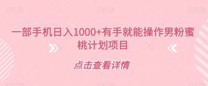 一部手机日入1000+有手就能操作男粉蜜桃计划项目【揭秘】-大兵轻创资源库