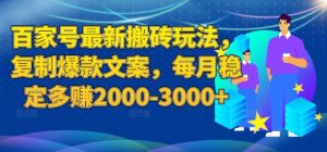 百家号最新搬砖玩法，复制爆款文案，每月稳定多赚2000-3000+【揭秘】-大兵轻创资源库