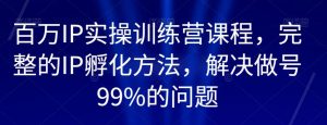 百万IP实操训练营课程,完整的IP孵化方法,解决做号99%的问题-大兵轻创资源库