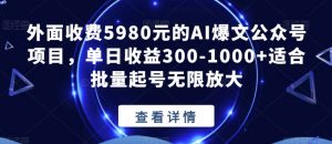 外面收费5980元的AI爆文公众号项目，单日收益300-1000+适合批量起号无限放大【揭秘】-大兵轻创资源库