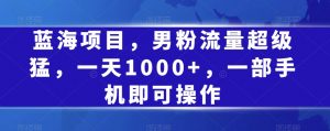 蓝海项目,男粉流量超级猛,一天1000+,一部手机即可操作【揭秘】-大兵轻创资源库