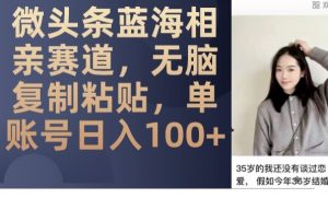 微头条蓝海相亲赛道，无脑复制粘贴，单账号日入100+-大兵轻创资源库