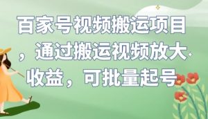 百家号视频搬运项目，通过搬运视频放大收益，可批量起号【揭秘】-大兵轻创资源库