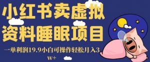 小红书卖虚拟资料睡眠项目，一单利润19.9小白可操作轻松月入3w+【揭秘】-大兵轻创资源库