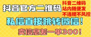 价值3000的技术！抖音二维码直跳微信！站内无限发不违规！-大兵轻创资源库
