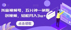 抖音视频号,五分钟一条原创视频,轻松月入3w+【独家秘诀,传授赚钱方法】【揭秘】-大兵轻创资源库
