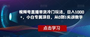 视频号直播带货冷门玩法，日入1000+，小白专属项目，从0到1实战教学【揭秘】-大兵轻创资源库