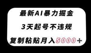 最新AI暴力掘金，3天必起号不违规，复制粘贴月入5000＋【揭秘】-大兵轻创资源库