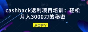 cashback返利项目培训：轻松月入3000刀的秘密-大兵轻创资源库