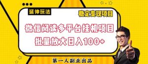 微信阅读多平台挂机项目批量放大日入100+【揭秘】-大兵轻创资源库