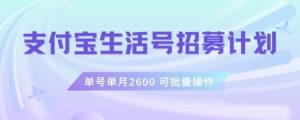支付宝生活号作者招募计划，单号单月2600，可批量去做，工作室一人一个月轻松1w+【揭秘】-大兵轻创资源库