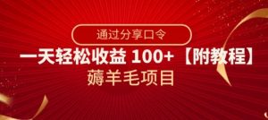 薅羊毛项目,靠分享口令,一天轻松收益100+【附教程】【揭秘】-大兵轻创资源库