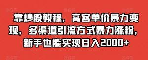 靠炒股教程，高客单价暴力变现，多渠道引流方式暴力涨粉，新手也能实现日入2000+【揭秘】-大兵轻创资源库