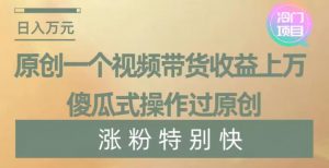 原创一个视频带货收益上万，傻瓜式操作过原创，几分钟做一个视频涨粉特别快【揭秘】-大兵轻创资源库