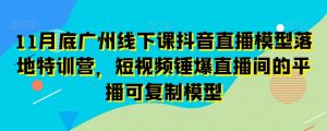 11月底广州线下课抖音直播模型落地特训营,短视频锤爆直播间的平播可复制模型-大兵轻创资源库