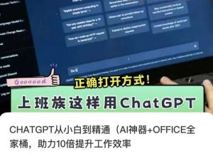 CHATGPT从小白到精通，AI神器+OFFICE全家桶，助力10倍提升工作效率-大兵轻创资源库