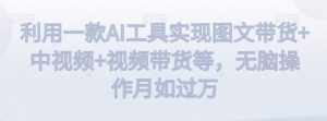 利用一款AI工具实现图文带货+中视频+视频带货等,无脑操作月如过万【揭秘】-大兵轻创资源库