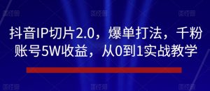 抖音IP切片2.0，爆单打法，千粉账号5W收益，从0到1实战教学【揭秘】-大兵轻创资源库