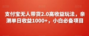 支付宝无人带货2.0高收益玩法,亲测单日收益1000+,小白必备项目【揭秘】-大兵轻创资源库