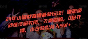 24年小游戏直播最新玩法!微恐游戏怪谈研究所,无需露脸,0粉开播,小白轻松月入5W+【揭秘】-大兵轻创资源库