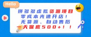 最新拼多多虚拟资源项目,零成本光速开店,无货源、自动回复,一天保底500+【揭秘】-大兵轻创资源库