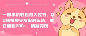一部手机轻松月入过万，QQ短视频交友配对玩法，单日吸粉200+，精准变现【揭秘】-大兵轻创资源库