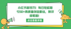 小红书新技巧,每日轻松吸引50+高质量创业粉丝,附详细教程【揭秘】-大兵轻创资源库