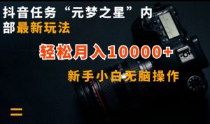抖音任务“元梦之星”内部最新玩法,新手小白无脑操作,轻松月入10000+【揭秘】-大兵轻创资源库