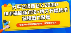 大平台项目日入2000+,快手播剧新方法+持久开播技术,狂撸磁力聚星【揭秘】-大兵轻创资源库