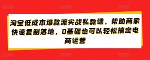 淘宝低成本爆款流实战私教课,帮助商家快速复制落地,0基础也可以轻松搞定电商运营-大兵轻创资源库