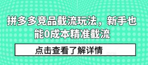 拼多多竞品截流玩法，新手也能0成本精准截流-大兵轻创资源库