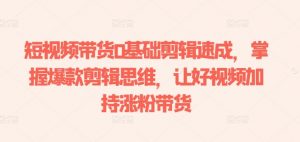 短视频带货0基础剪辑速成，掌握爆款剪辑思维，让好视频加持涨粉带货-大兵轻创资源库