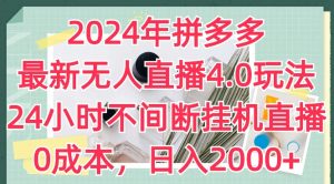 2024年拼多多最新无人直播4.0玩法,24小时不间断挂机直播,0成本,日入2k【揭秘】-大兵轻创资源库