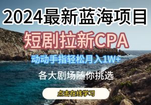 2024最新蓝海项日，短剧拉新CPA，动动手指轻松月入1W，全各大剧场随你挑选【揭秘】-大兵轻创资源库