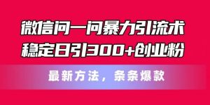 微信问一问暴力引流术,稳定日引300+创业粉,最新方法,条条爆款【揭秘】-大兵轻创资源库