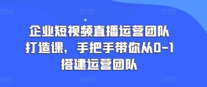 企业短视频直播运营团队打造课，手把手带你从0-1搭建运营团队-大兵轻创资源库