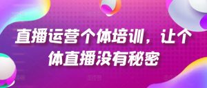 直播运营个体培训，让个体直播没有秘密，起号、货源、单品打爆、投流等玩法-大兵轻创资源库