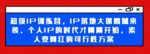 超级IP训练营,IP落地大课震撼来袭,个人IP的时代才刚刚开始,素人变网红的可行性方案-大兵轻创资源库