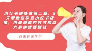 小红书训练营第二期，5天帮助你学会小红书店铺，用最简单的方式帮助大家快速赚到钱-大兵轻创资源库
