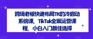 跨境老板快速布局TK的冷启动系统课，TikTok全案运营课程，小白入门最佳选择-大兵轻创资源库