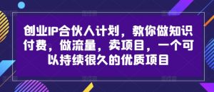 创业IP合伙人计划，教你做知识付费，做流量，卖项目，一个可以持续很久的优质项目-大兵轻创资源库